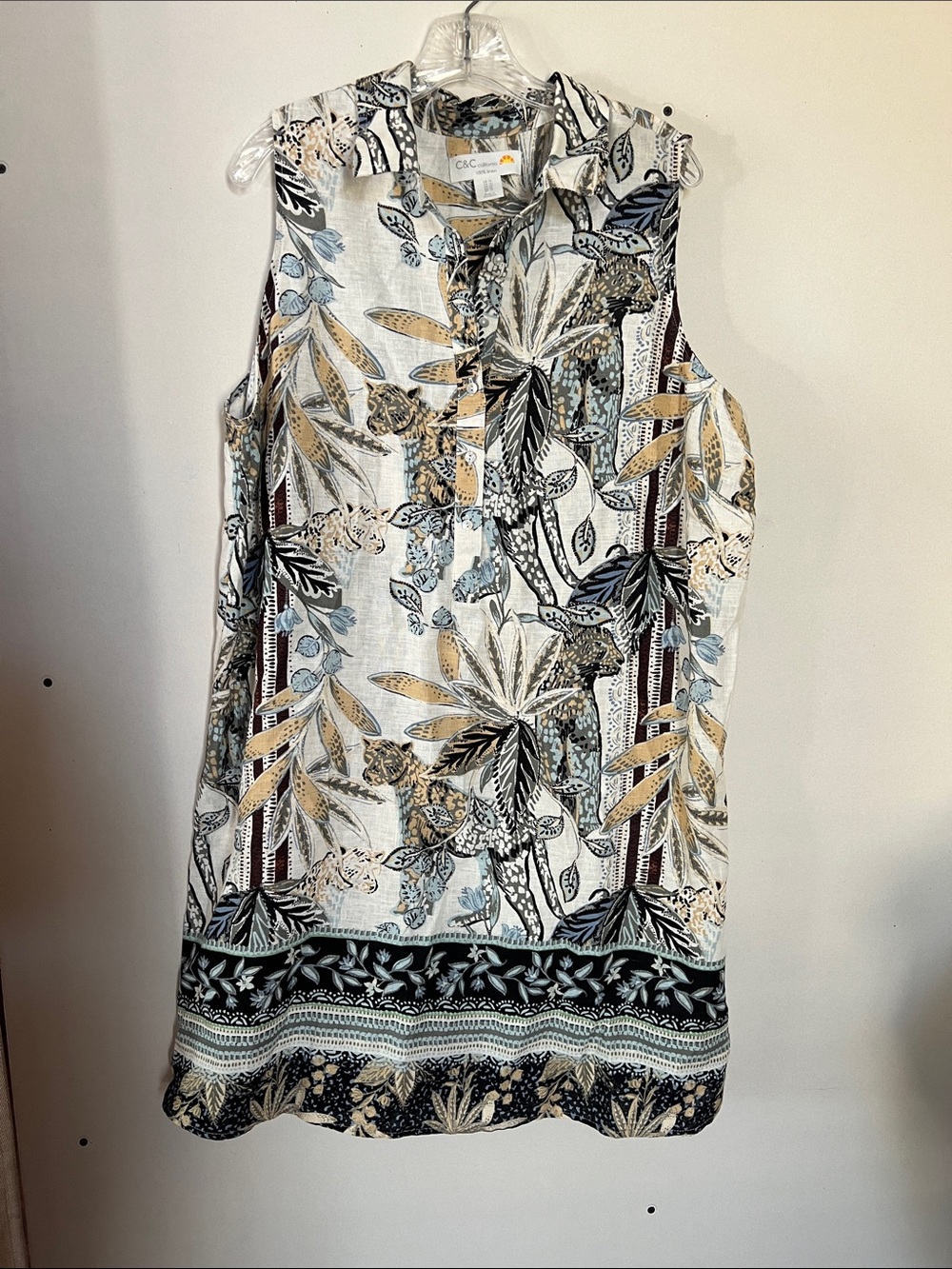 C&C California Linen Floral dress in Cream, Blue & Tan